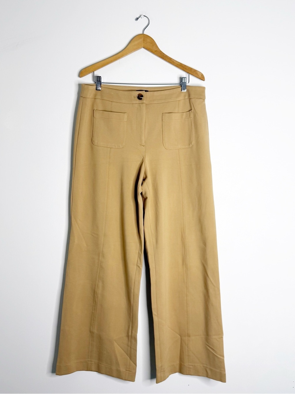 Talbots Wide Leg Knit Pants Size 14 Tan Pull On Stretch Career Casual